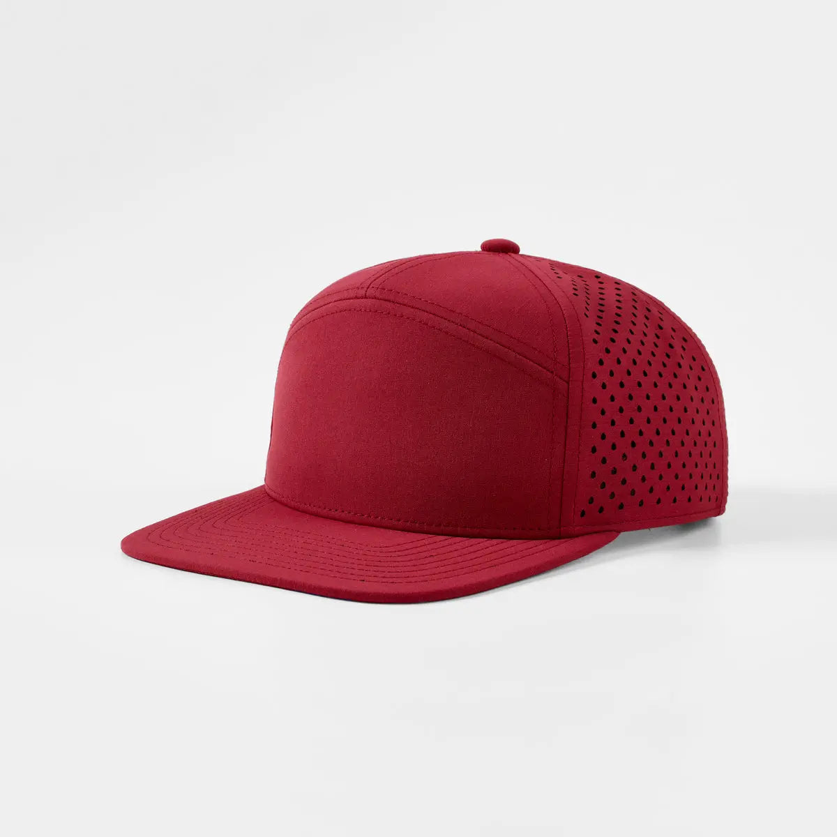 Joe's USA Hat Flat Bill 7 Panel Perforated Snapback Golf Hat - Red