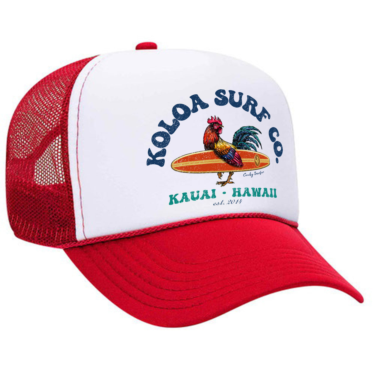 Koloa Cocky Surfer Foam Trucker Hat Koloa Surf Company RED/WHITE/RED