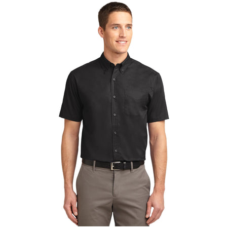 Port Authority ® Short Sleeve Easy Care Shirt. S508 - Black/ Light Stone - Port Authority S508 Woven Shirts Port Authority Black/ Light Stone XS