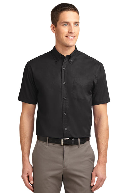 Port Authority ® Short Sleeve Easy Care Shirt. S508 - Black/ Light Stone - Port Authority S508 Woven Shirts Port Authority