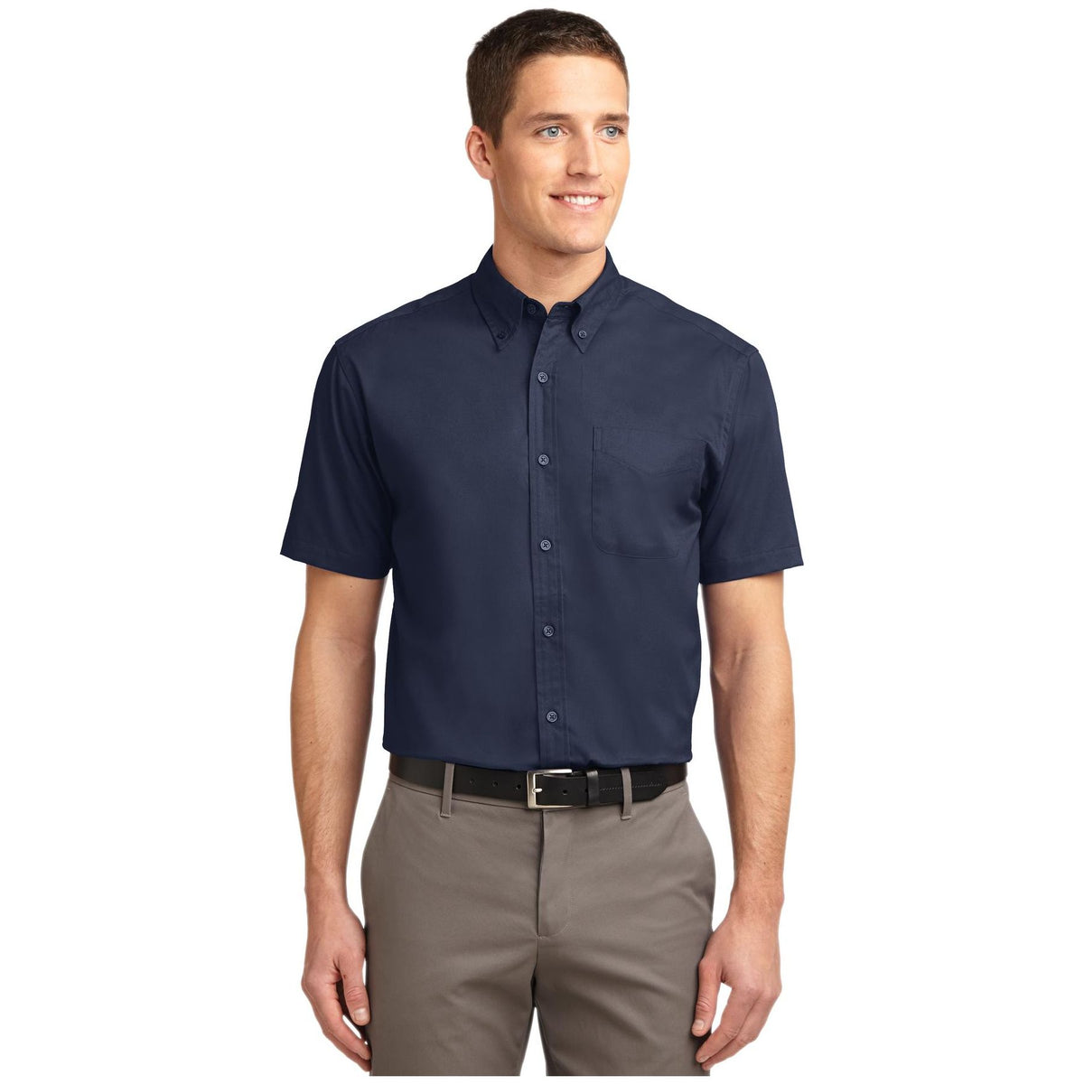 Port Authority ® Short Sleeve Easy Care Shirt. S508 - Black/ Light Stone - Port Authority S508 Woven Shirts Port Authority