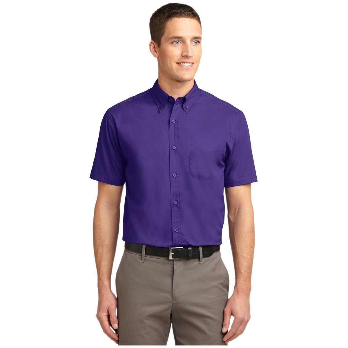 Port Authority ® Short Sleeve Easy Care Shirt. S508 - Black/ Light Stone - Port Authority S508 Woven Shirts Port Authority