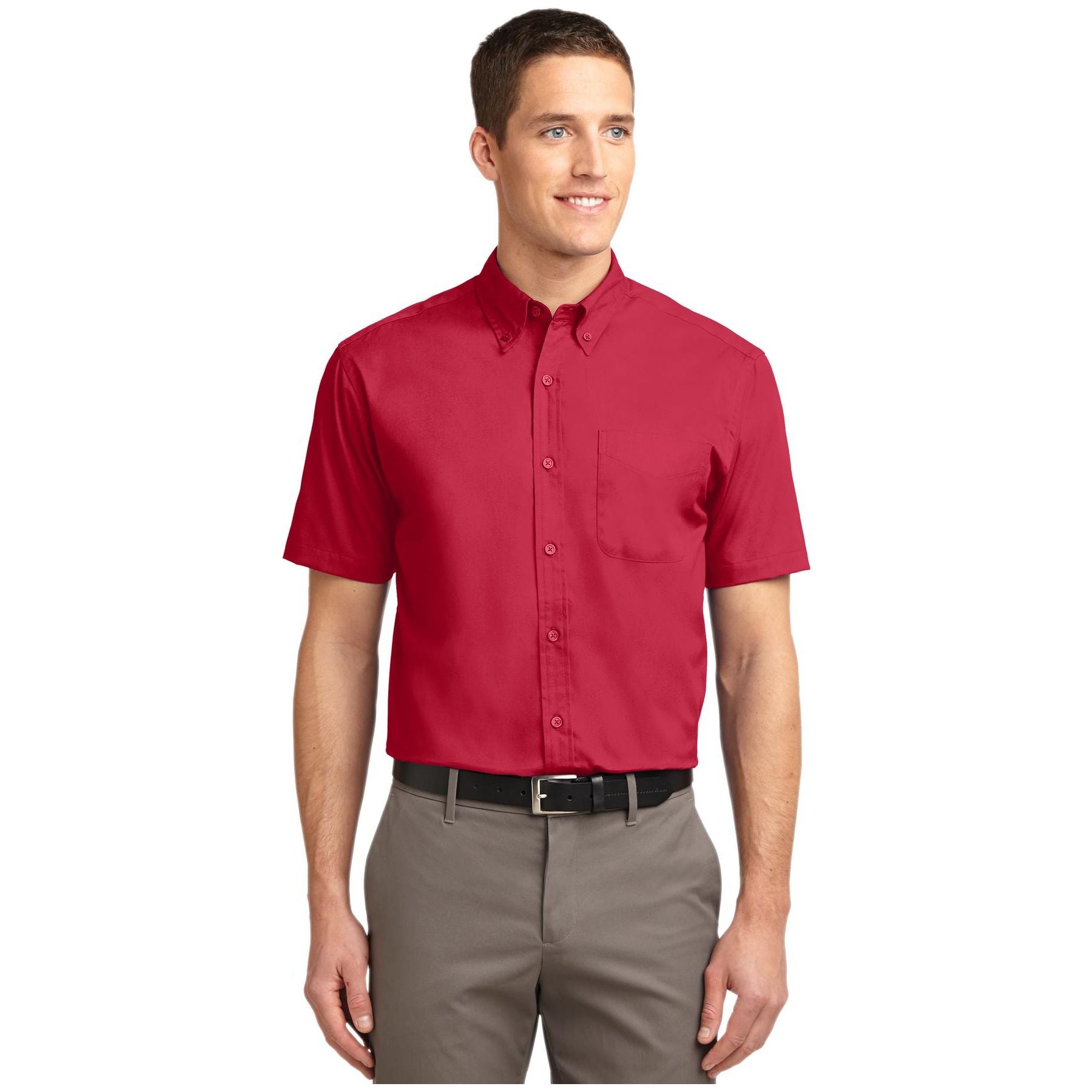 Port Authority ® Short Sleeve Easy Care Shirt. S508 - Black/ Light Stone - Port Authority S508 Woven Shirts Port Authority