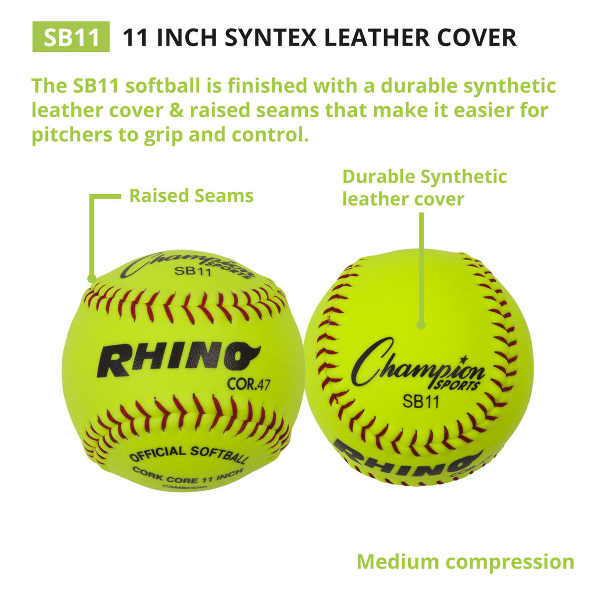 Champion Sports 11" SYNTHETIC LEATHER CORK CORE SOFTBALL