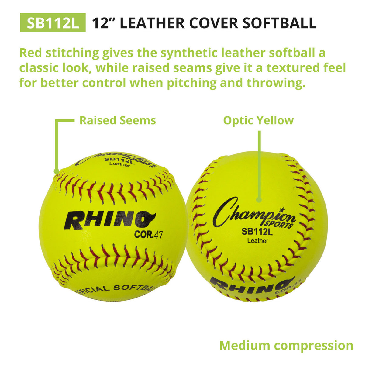 Champion Sports 12" LEATHER CORK CORE SOFTBALL