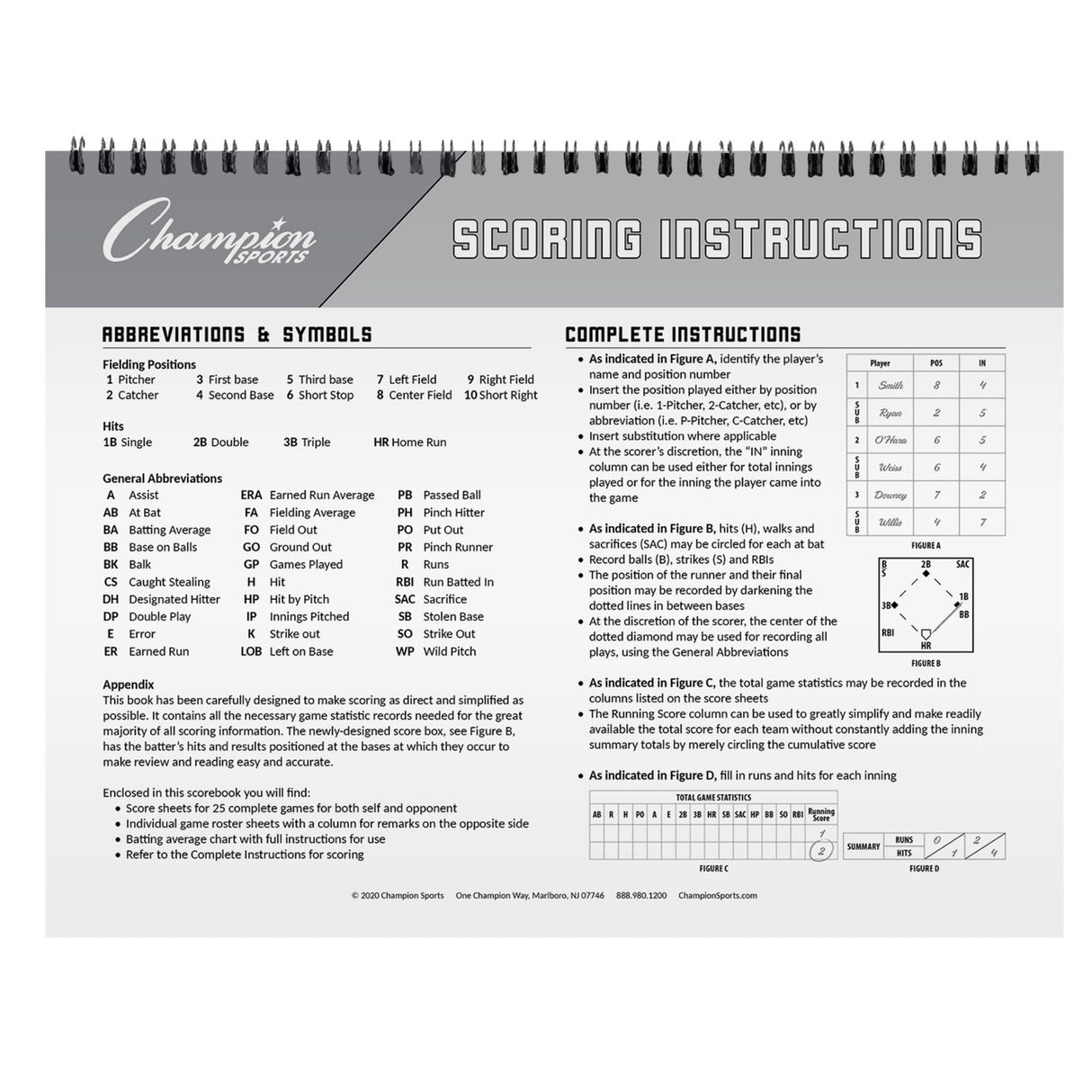 Champion Sports BASEBALL SCORE BOOK