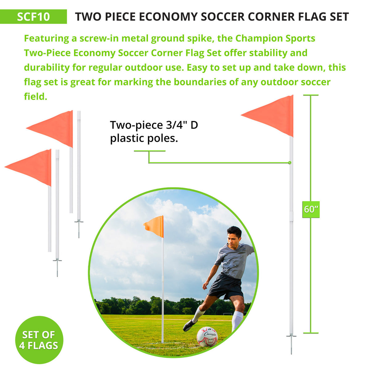 Champion Sports TWO-PIECE ECONOMY SOCCER CORNER FLAGS