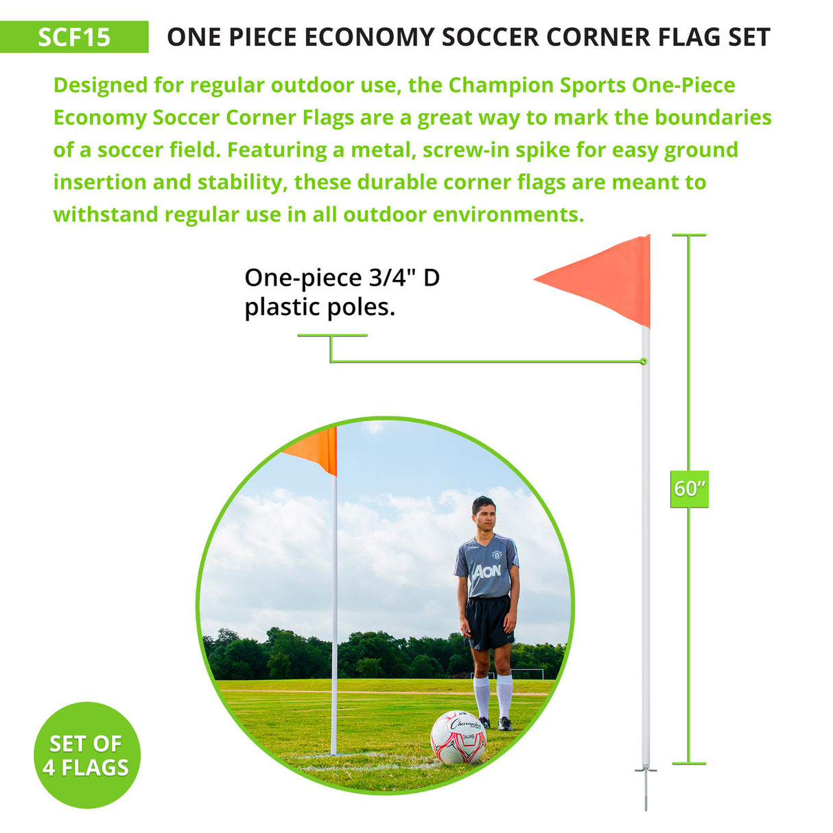 Champion Sports ONE-PIECE ECONOMY SOCCER CORNER FLAGS