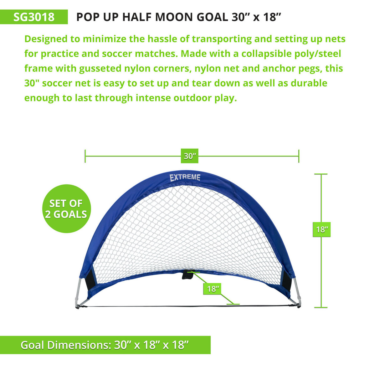 Champion Sports EXTREME SOCCER PORTABLE POP-UP GOALS 2.5' X 1.5'