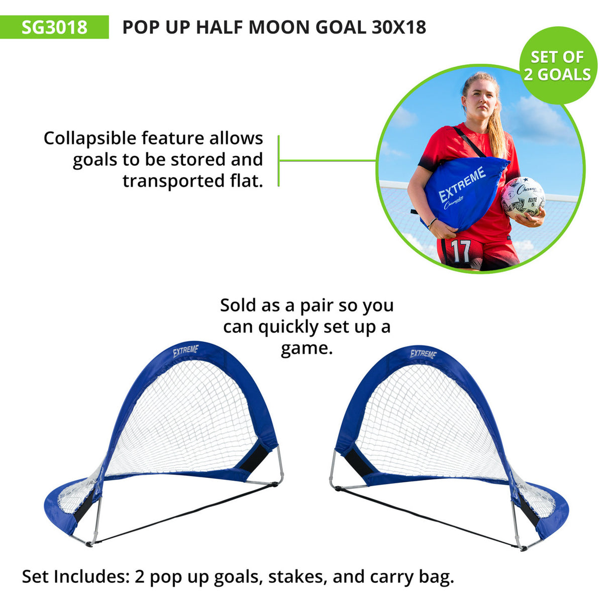 Champion Sports EXTREME SOCCER PORTABLE POP-UP GOALS 2.5' X 1.5'