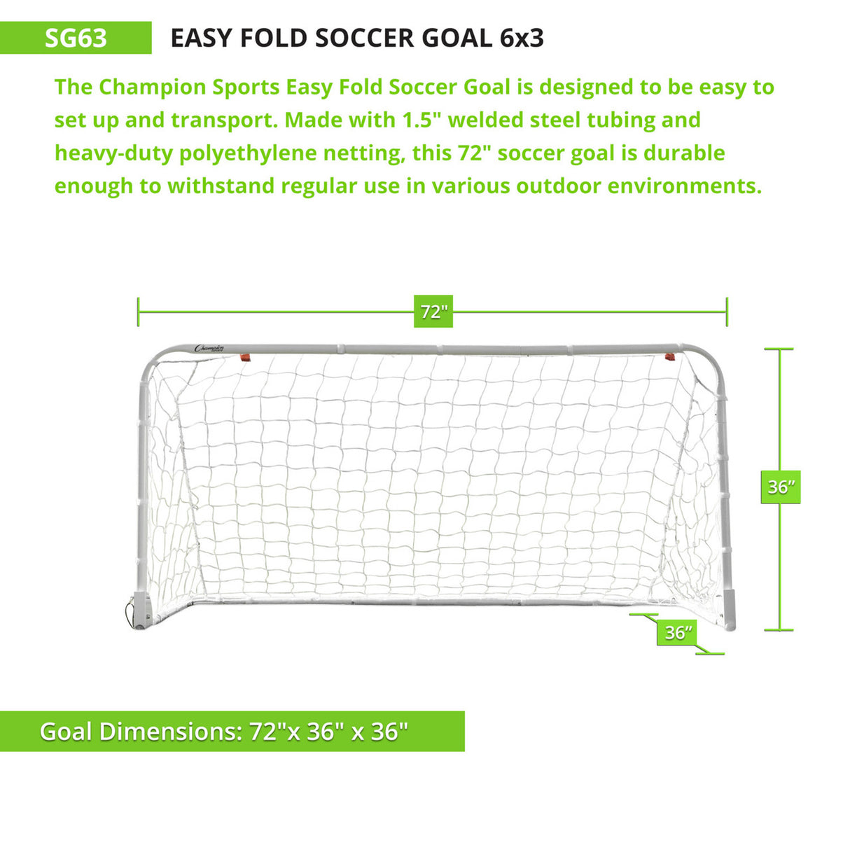Champion Sports EASY FOLD SOCCER GOAL, 6' X 3'