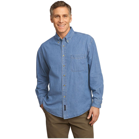 Port & Company ® - Long Sleeve Value Denim Shirt. SP10 - Port & Company SP10 Woven Shirts Port & Company Faded Blue XS