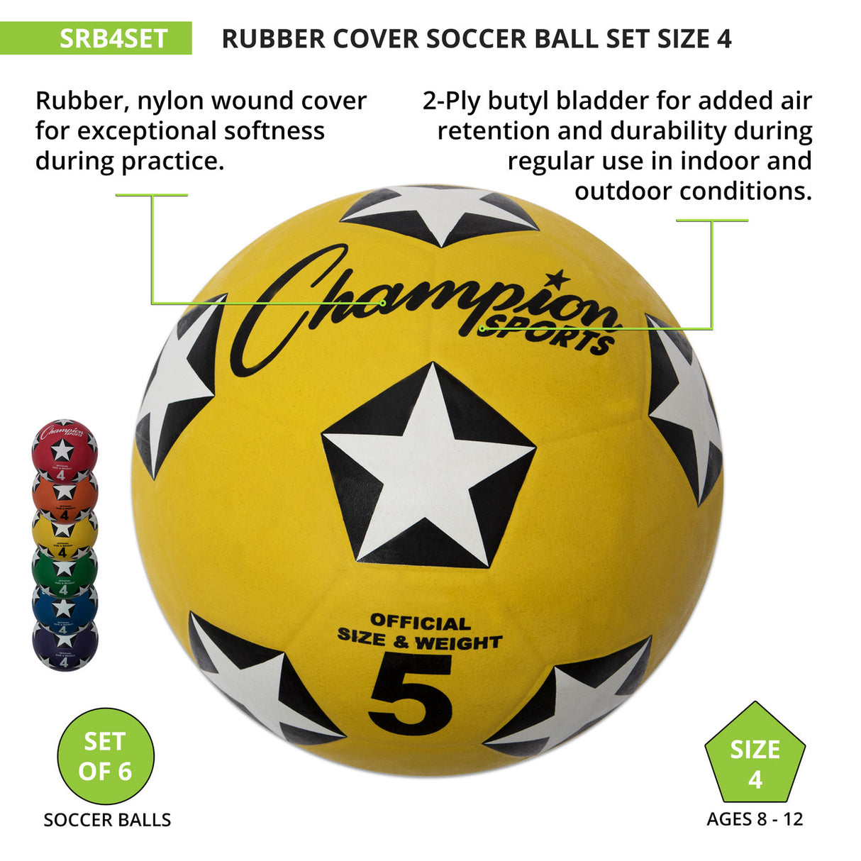 Champion Sports RUBBER COVER SOCCER BALL SIZE 3