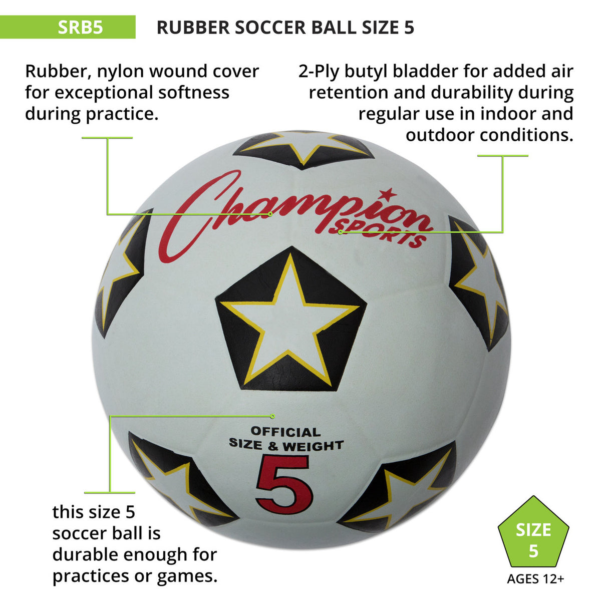 Champion Sports RUBBER COVER SOCCER BALL SIZE 3