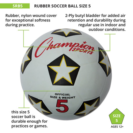 Champion Sports SRB3 Rubber Cover Soccer Ball Size 3