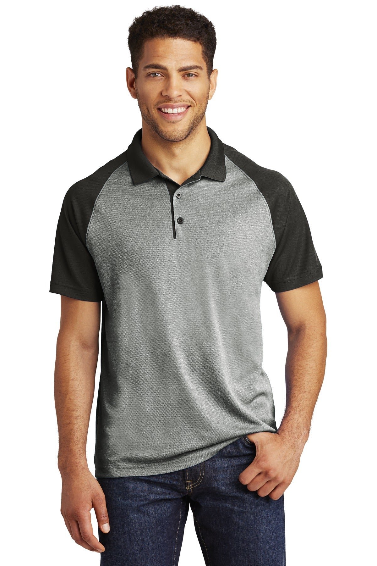 Sport-Tek  ®  PosiCharge  ®  RacerMesh  ®  Raglan Heather Block Polo. ST641 - Sport-Tek ST641