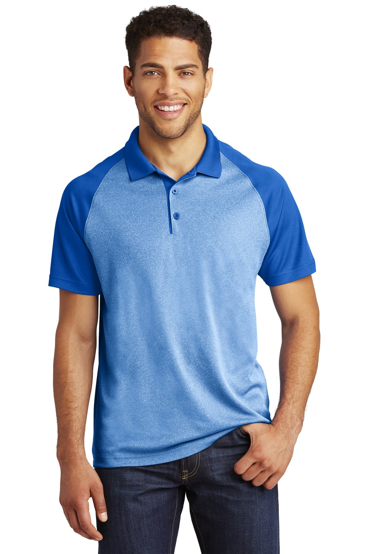 Sport-Tek  ®  PosiCharge  ®  RacerMesh  ®  Raglan Heather Block Polo. ST641 - Sport-Tek ST641