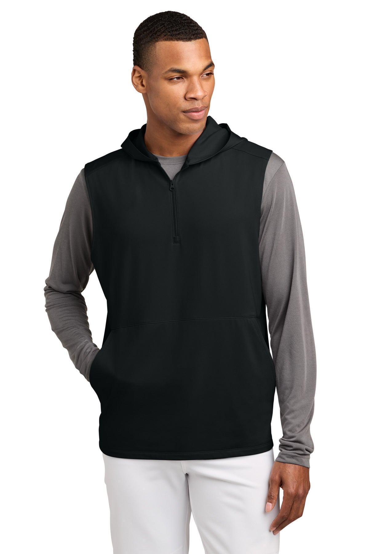 Sport-Tek ST858 Sport-Wick Stretch Sleeveless Hooded 1/4-Zip