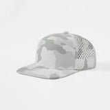 Joe's USA Hat Flat Bill 7 Panel Perforated Snapback Golf Hat - Snow Camo