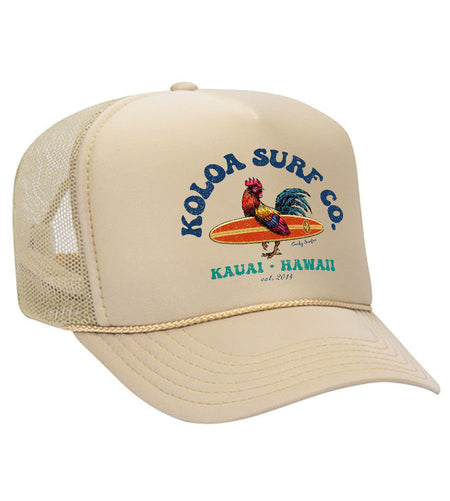 Koloa Cocky Surfer Foam Trucker Hat Koloa Surf Company TAN