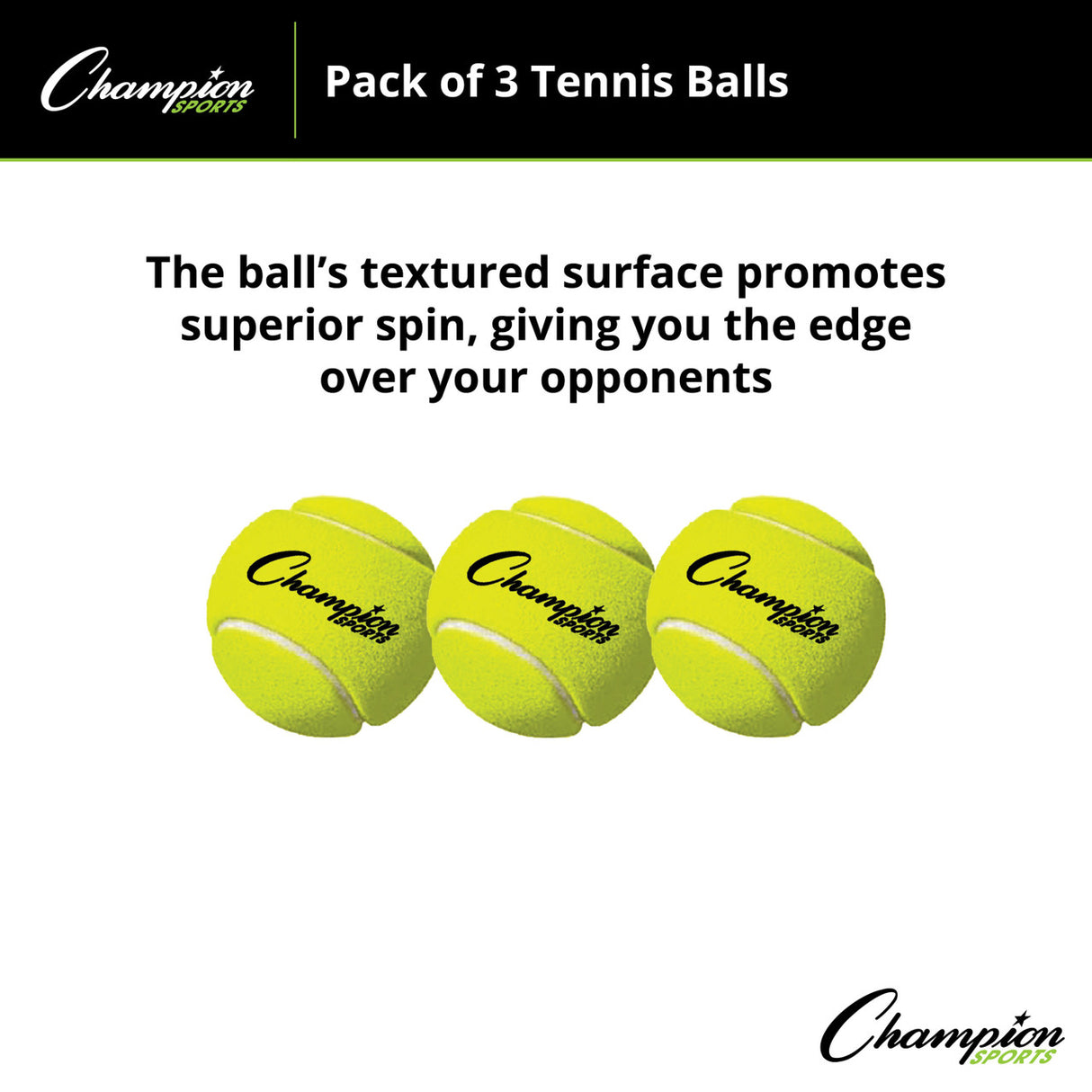 Champion Sports TENNIS BALLS, PACK OF 3