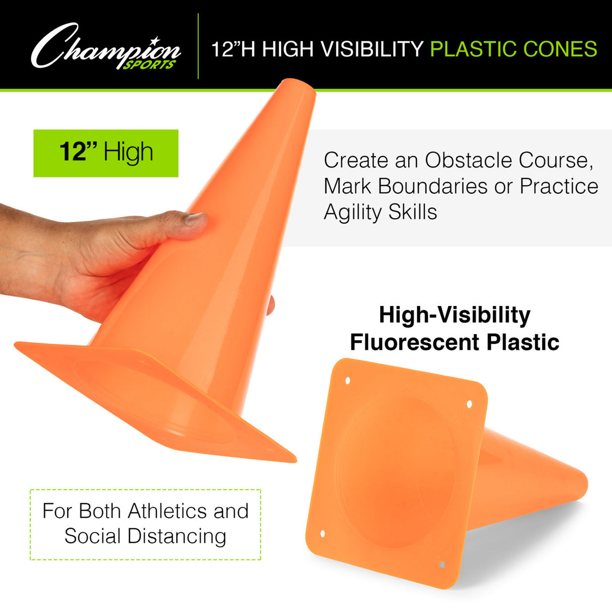 Champion Sports HIGH-VISIBILITY PLASTIC CONE 12" H