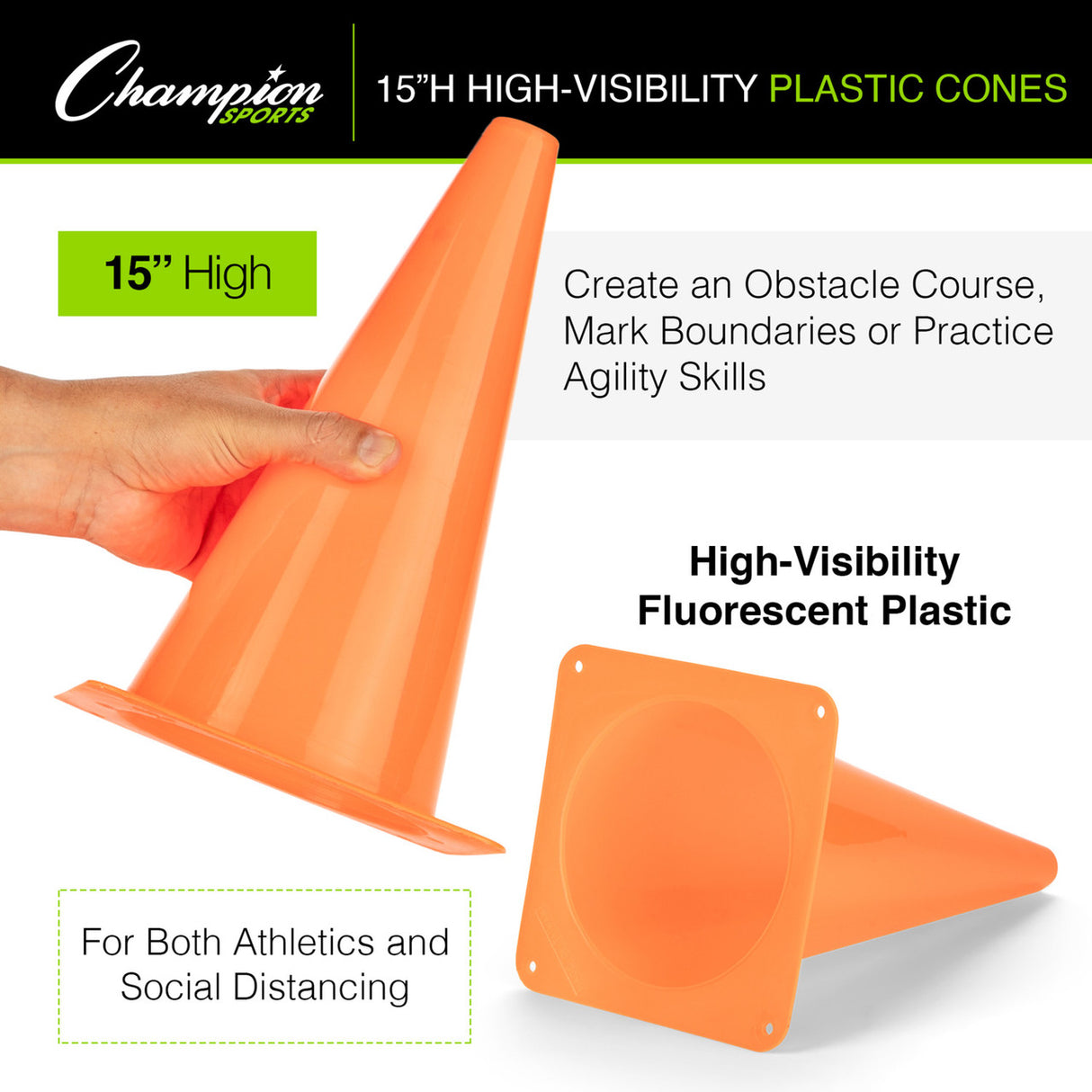 Champion Sports HIGH-VISIBILITY PLASTIC CONE 12" H
