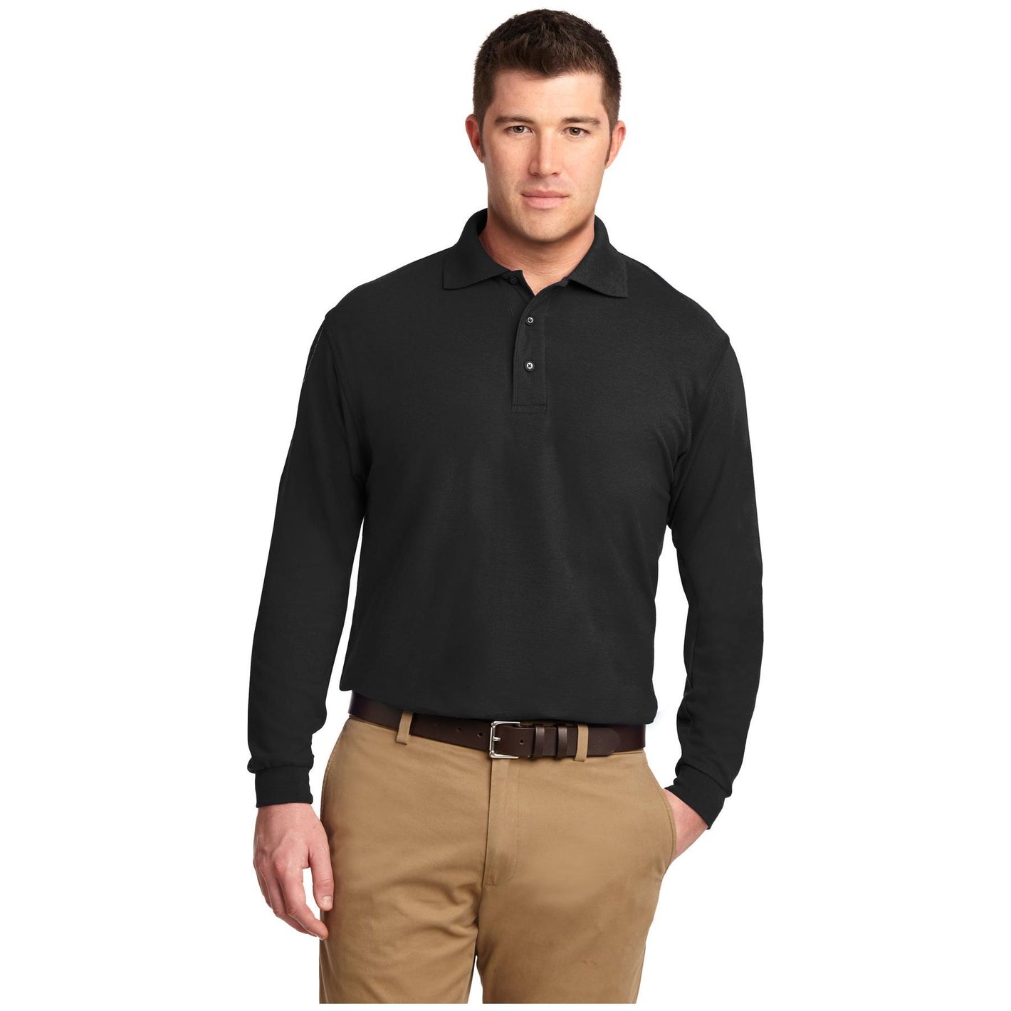 Port Authority ® Tall Silk Touch™ Long Sleeve Polo. TLK500LS - Port Authority TLK500LS Polos/Knits Port Authority Black LT