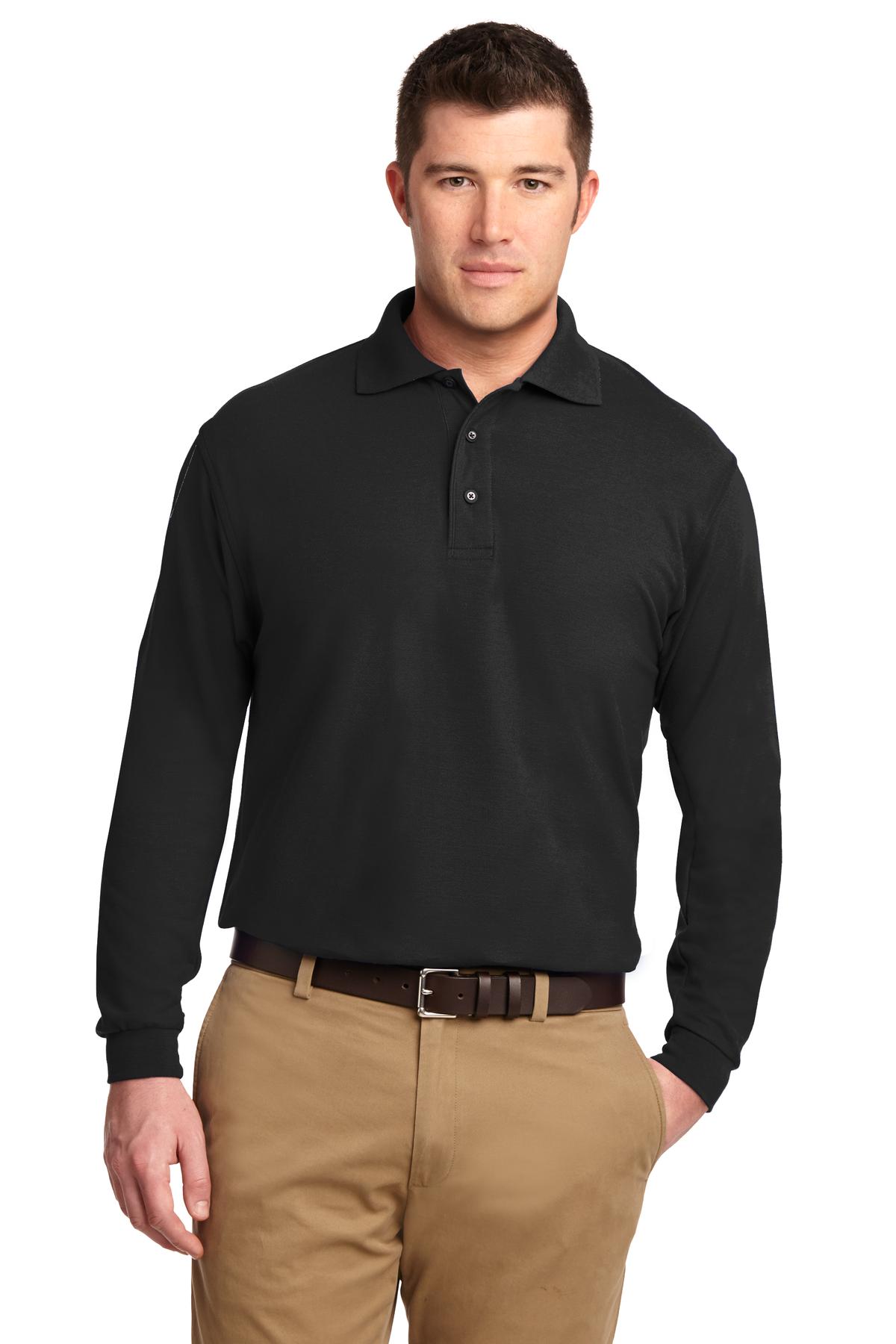 Port Authority ® Tall Silk Touch™ Long Sleeve Polo. TLK500LS - Port Authority TLK500LS Polos/Knits Port Authority Black LT