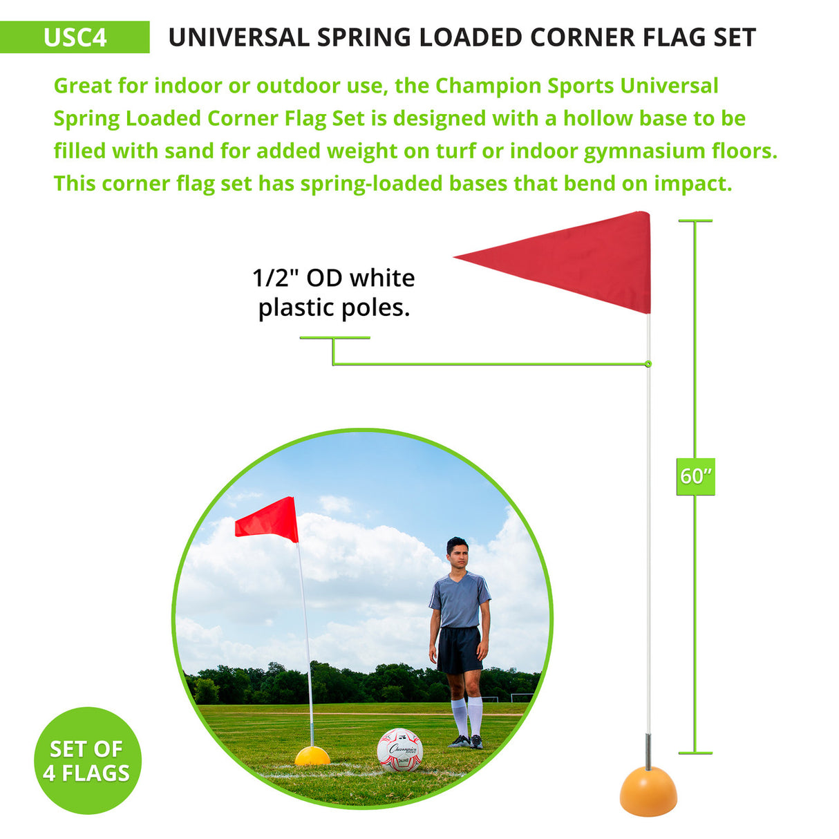 Champion Sports SPRING LOADED SOCCER CORNER FLAGS
