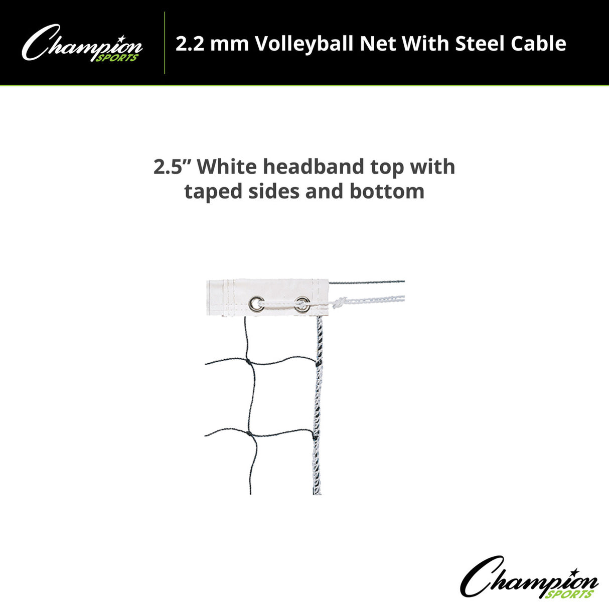 Champion Sports 2.2 MM VOLLEYBALL NET WITH STEEL CABLE, VN1