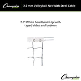 Champion Sports 2.2 MM VOLLEYBALL NET WITH STEEL CABLE, VN1
