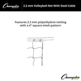 Champion Sports 2.2 MM VOLLEYBALL NET WITH STEEL CABLE, VN1