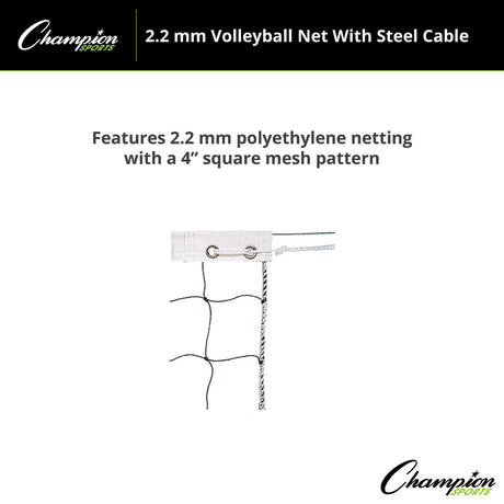 Champion Sports VN1 2.2 Mm Volleyball Net with Steel Cable