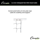 Champion Sports 2.2 MM VOLLEYBALL NET WITH STEEL CABLE, VN1
