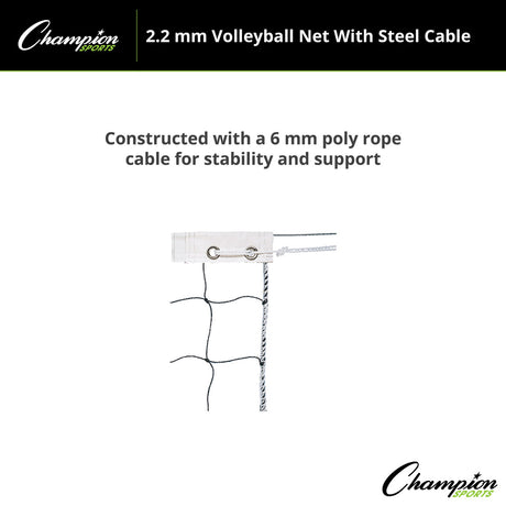 Champion Sports VN1 2.2 Mm Volleyball Net with Steel Cable