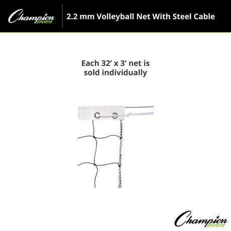 Champion Sports VN1 2.2 Mm Volleyball Net with Steel Cable