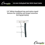 Champion Sports 2.6 MM VOLLEYBALL NET WITH STEEL CABLE, VN100