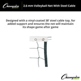 Champion Sports 2.6 MM VOLLEYBALL NET WITH STEEL CABLE, VN100