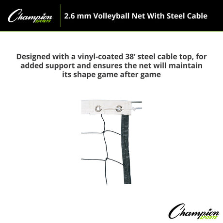 Champion Sports VN100 2.6 Mm Volleyball Net with Steel Cable