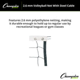 Champion Sports 2.6 MM VOLLEYBALL NET WITH STEEL CABLE, VN100