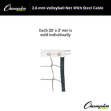 Champion Sports 2.6 MM VOLLEYBALL NET WITH STEEL CABLE, VN100