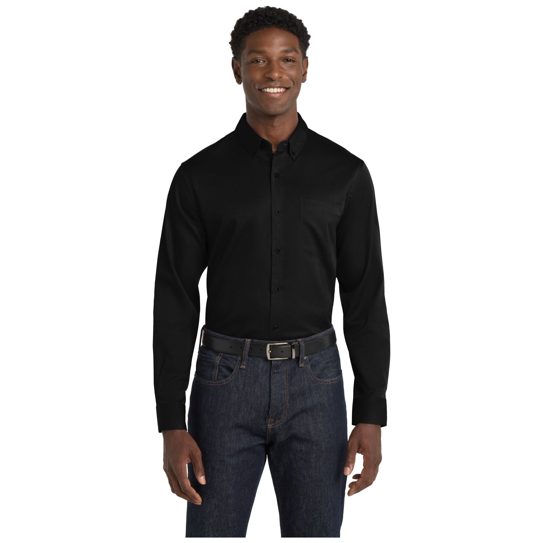 Port Authority ® Long Sleeve SuperPro React ™ Twill Shirt. W808 - Deep Black - Port Authority W808 Woven Shirts Port Authority Deep Black XS