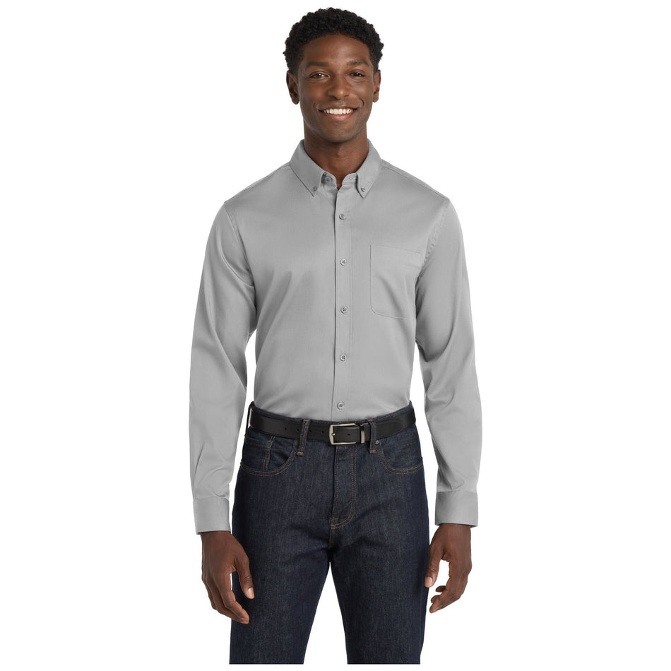 Port Authority ® Long Sleeve SuperPro React ™ Twill Shirt. W808 - Gusty Grey - Port Authority W808 Woven Shirts Port Authority Gusty Grey XS