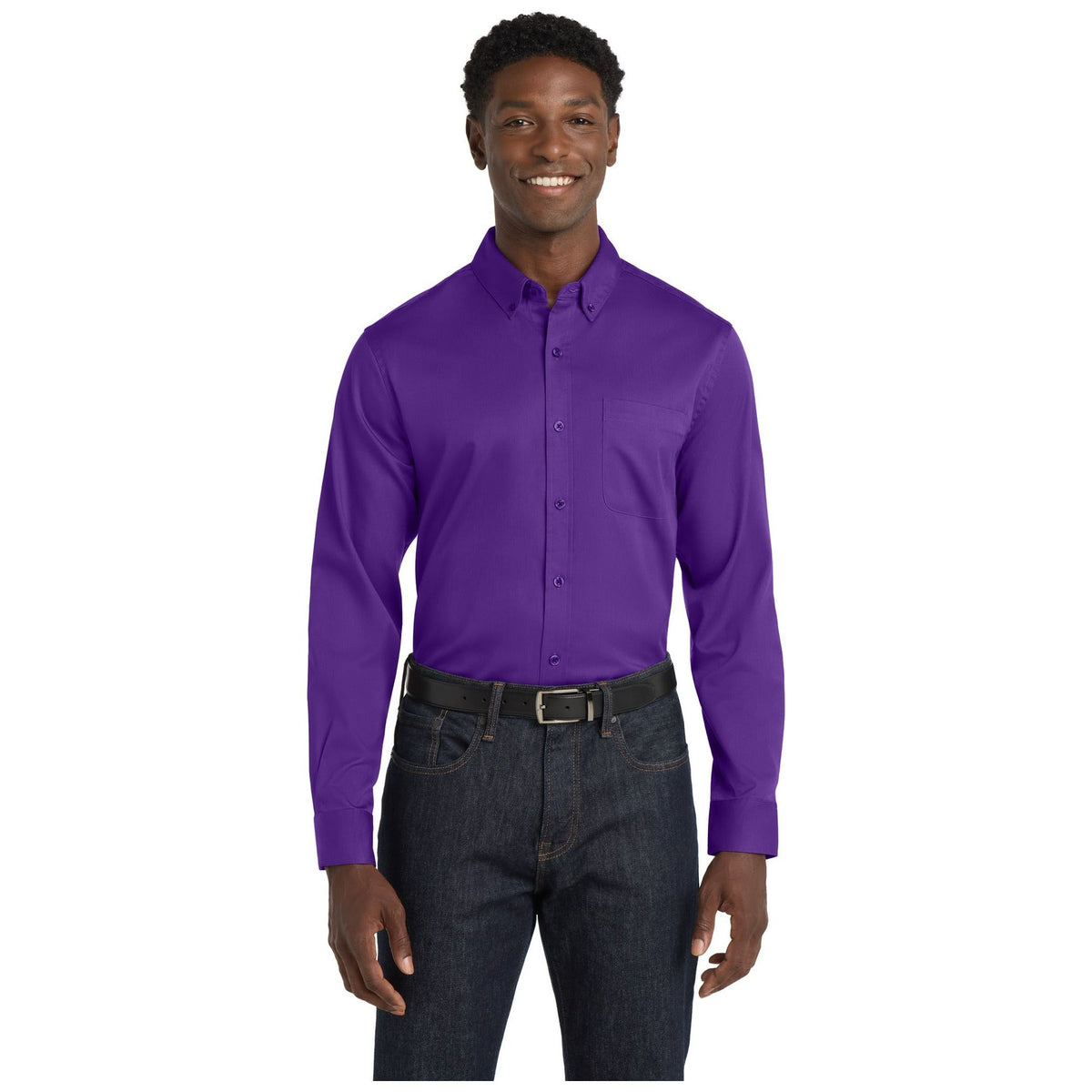 Port Authority ® Long Sleeve SuperPro React ™ Twill Shirt. W808 - Purple - Port Authority W808 Woven Shirts Port Authority Purple XS