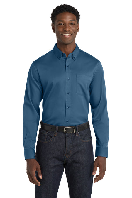 Port Authority ® Long Sleeve SuperPro React ™ Twill Shirt. W808 - Regatta Blue - Port Authority W808 Woven Shirts Port Authority Regatta Blue XS