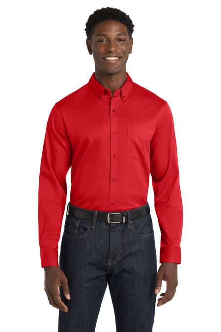 Port Authority ® Long Sleeve SuperPro React ™ Twill Shirt. W808 - Rich Red - Port Authority W808 Woven Shirts Port Authority Rich Red XS