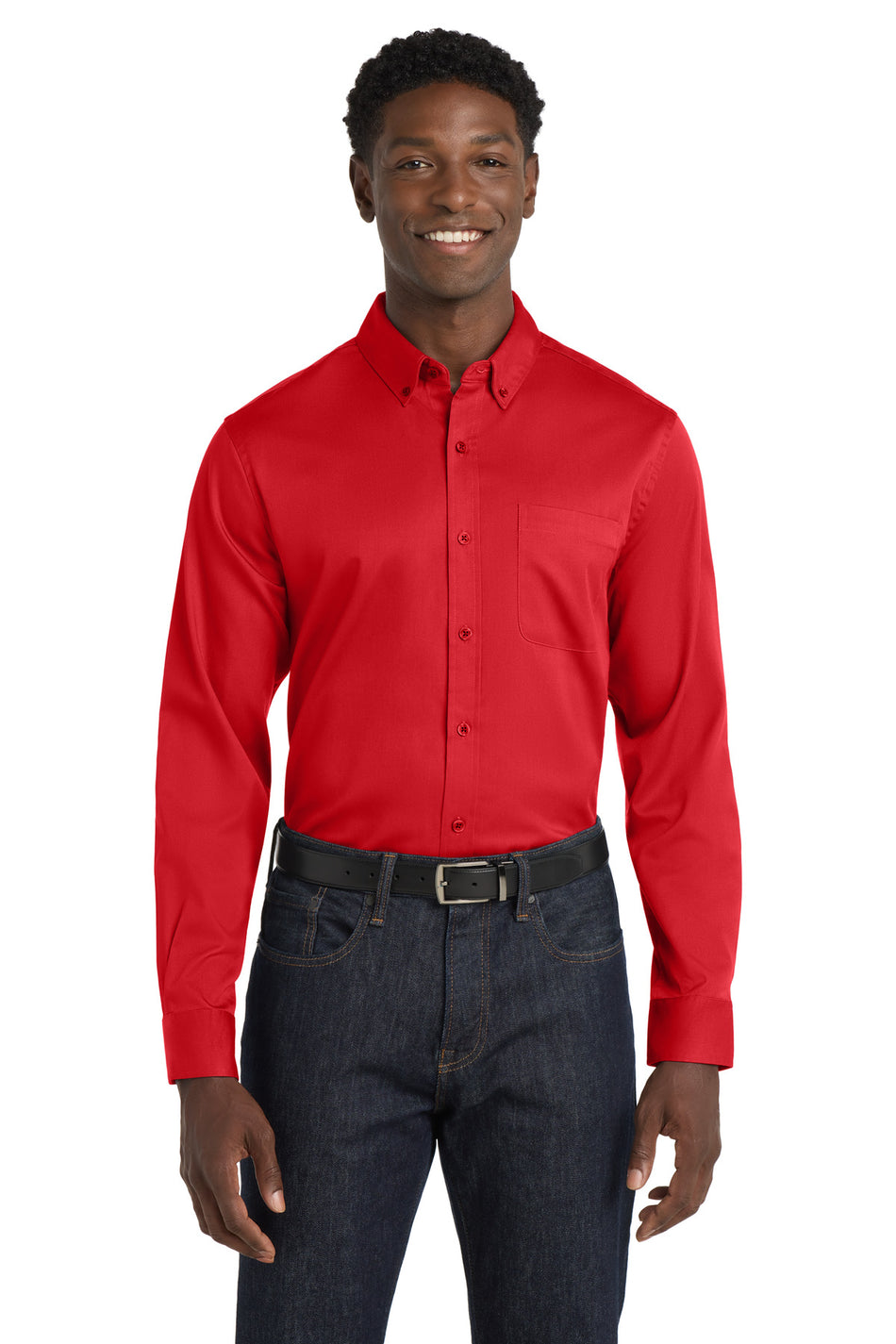 Port Authority ® Long Sleeve SuperPro React ™ Twill Shirt. W808 - Rich Red - Port Authority W808 Woven Shirts Port Authority Rich Red XS