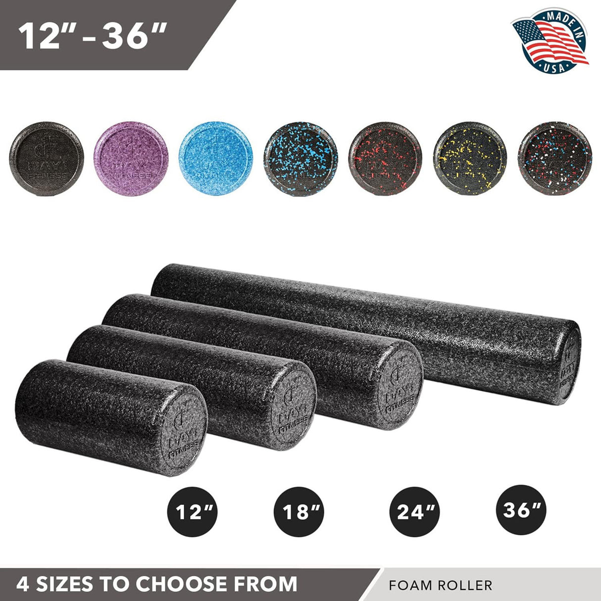Champion Sports HIGH-DENSITY FOAM ROLLER 12"/SOLID BLACK
