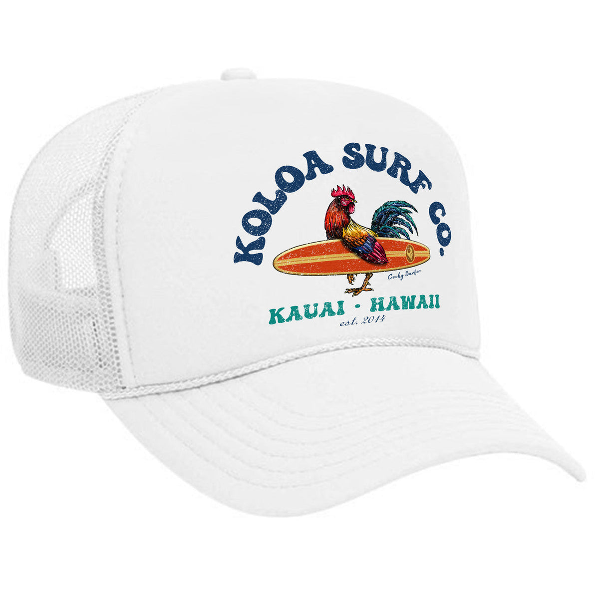 Koloa Cocky Surfer Foam Trucker Hat Koloa Surf Company WHITE